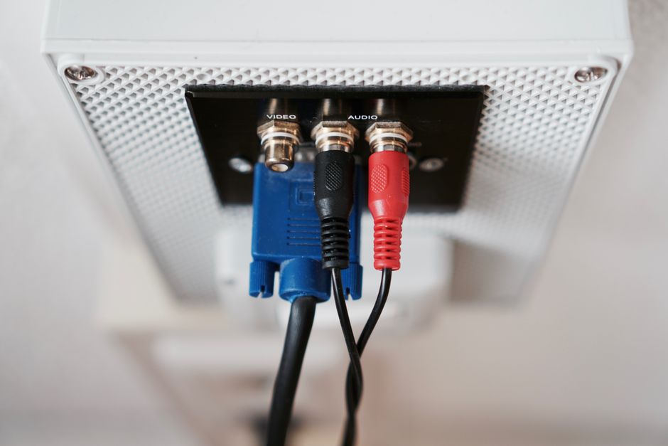 Cables running behind a television media unit