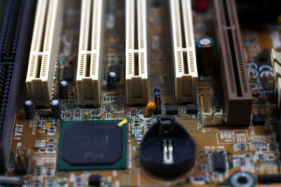 Close-up of memory chips on a circuit board