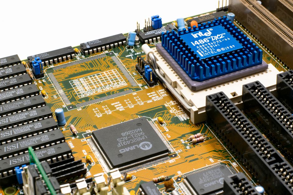 Processor microchip seated on a circuit board