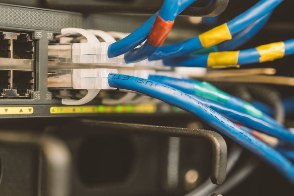 Ethernet cable plugged into a network port